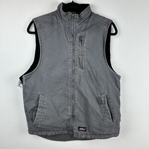 Dickies Men Medium Sherpa Lined Vest Gray Gorpcore Grunge Thrashed Work Wear